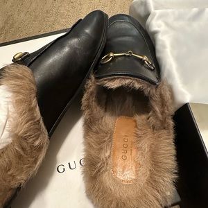 Gucci Princetown Fur-Lined Leather Mule